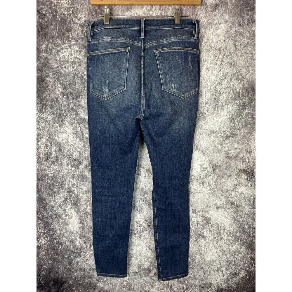 Frame Jeans Womens 30 Blue Distressed‎ Denim Le High Skinny Sleek Boho Indie Art